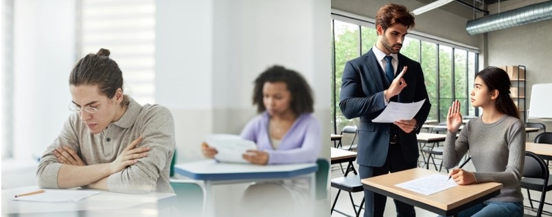 two stock images test taker and sign language