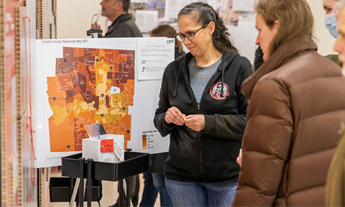 Residents at a Zone In exhibit learning more about the proposed changes to the city's zoning code